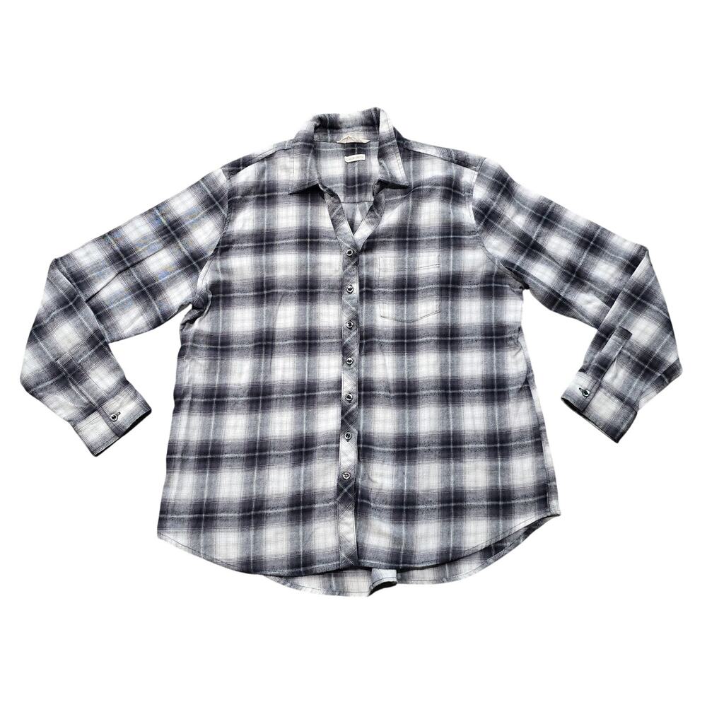 Weatherproof Vintage Gray Plaid Button Down Flannel Comfort Stretch Shirt